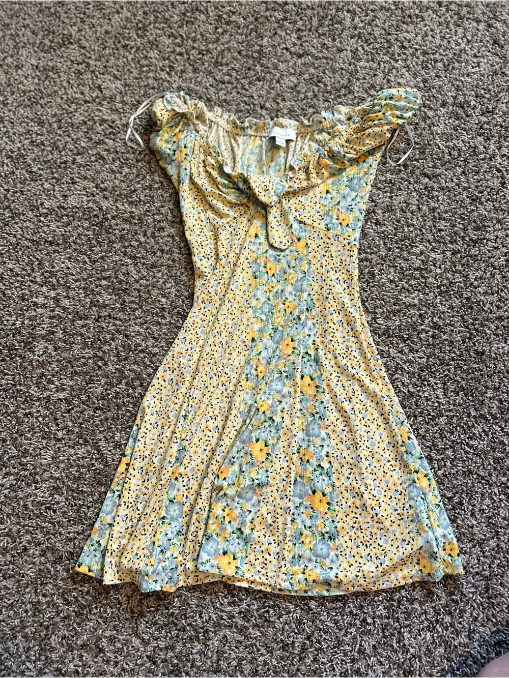 Topshop Yellow Floral Ruffle Off-Shoulder Dress